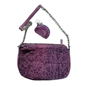 NWT Desa Purple Leather Quilted Texture Shoulder Bag Coin Purse Set Chain Strap